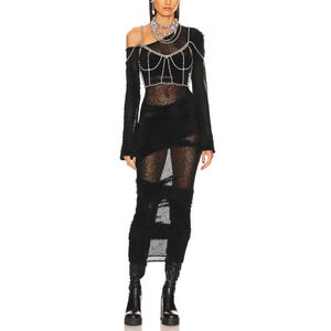 Nbd 'Conga' Black Off Shoulder Mixed Yarn Fuzzy Maxi Dress Size M - NWT